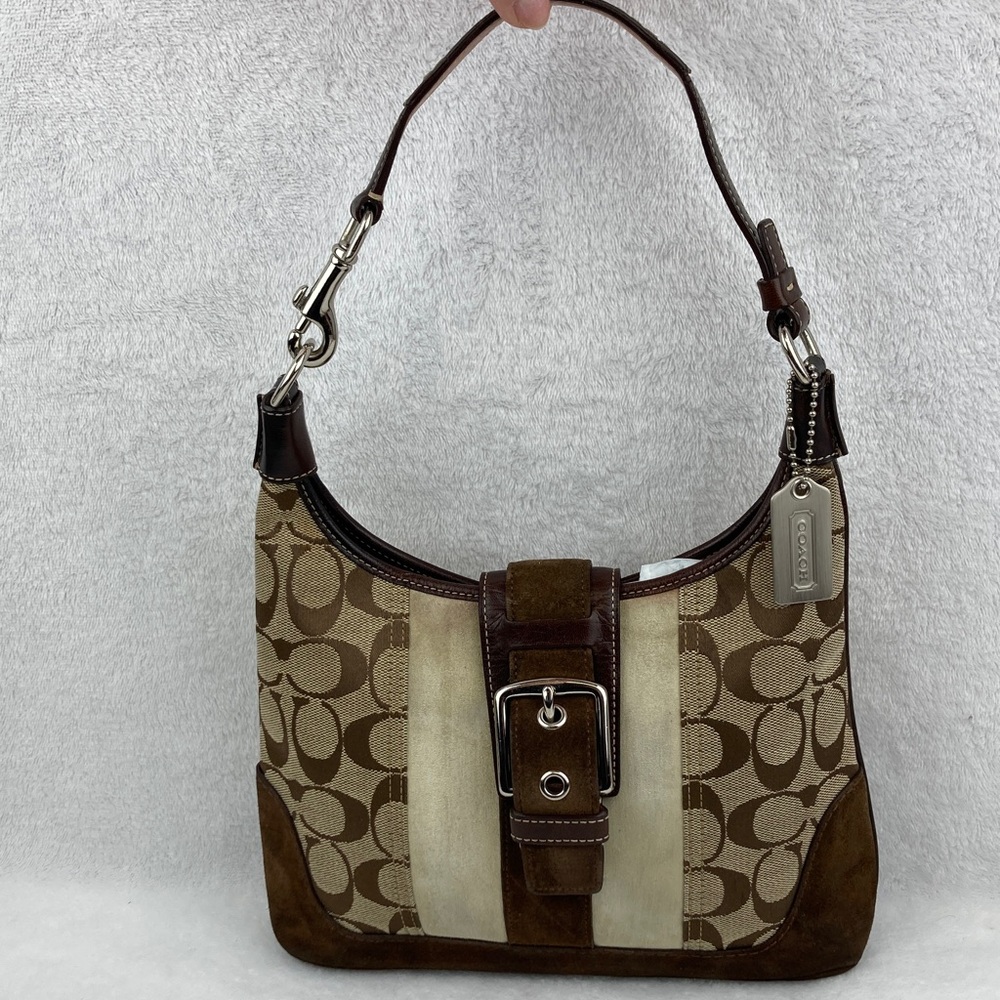 Coach Tan and Brown Signature Canvas Shoulder Bag